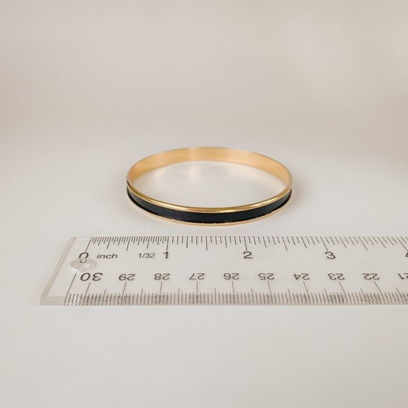 Napier Vintage Thin Black Enamel Stripe Gold Minimal Stackable Bangle Bracelet - Picture 7 of 8